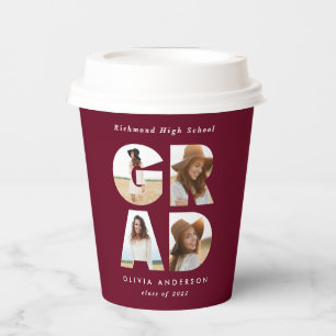 Graduation 4 photo modern personalised burgundy paper cups