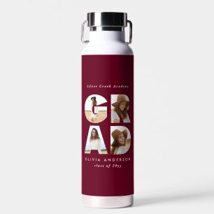 Graduation 4 photo modern personalised burgundy water bottle