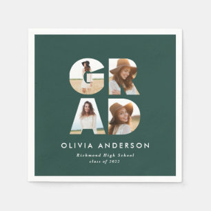 Graduation 4 photo modern personalised green napkins