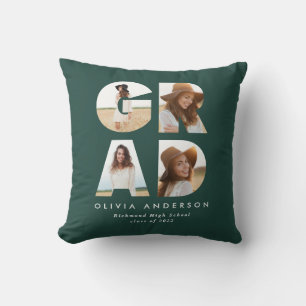 Graduation 4 photo modern personalised green throw pillow