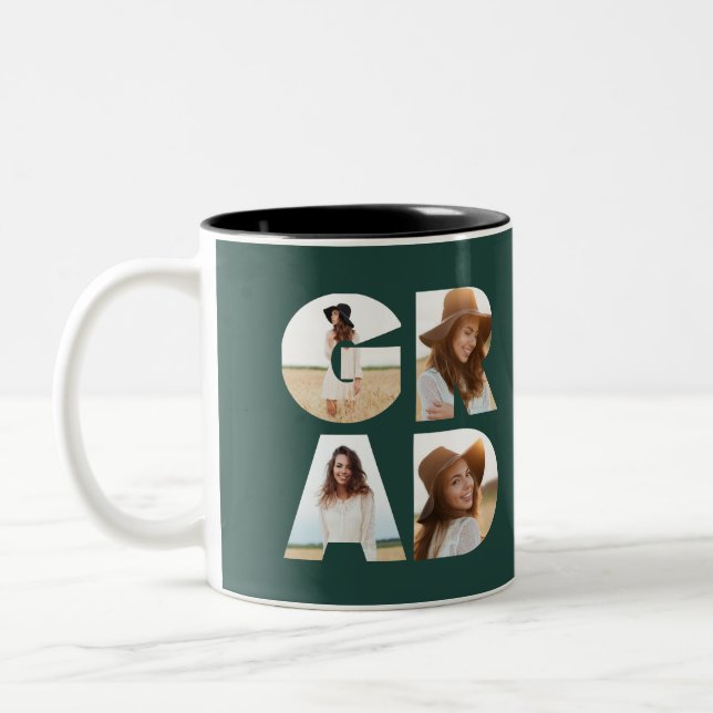 Graduation 4 photo modern personalised green Two-Tone coffee mug (Left)