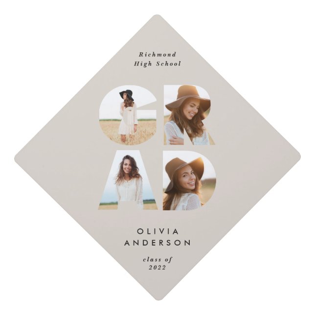 Graduation 4 photo modern personalised natural graduation cap topper (Front)