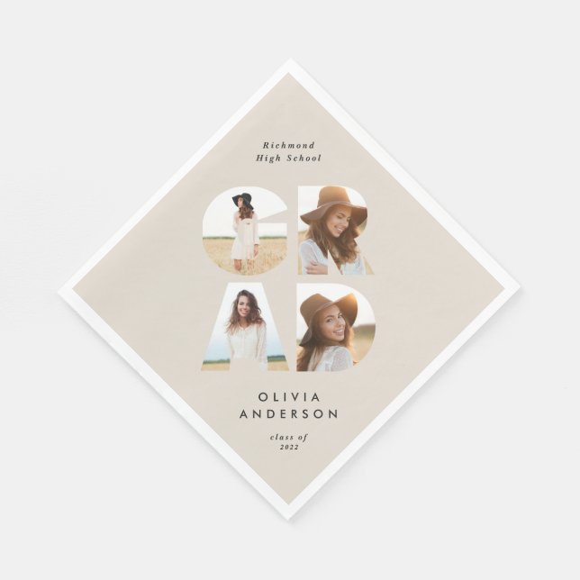 Graduation 4 photo modern personalised natural napkins (Corner)