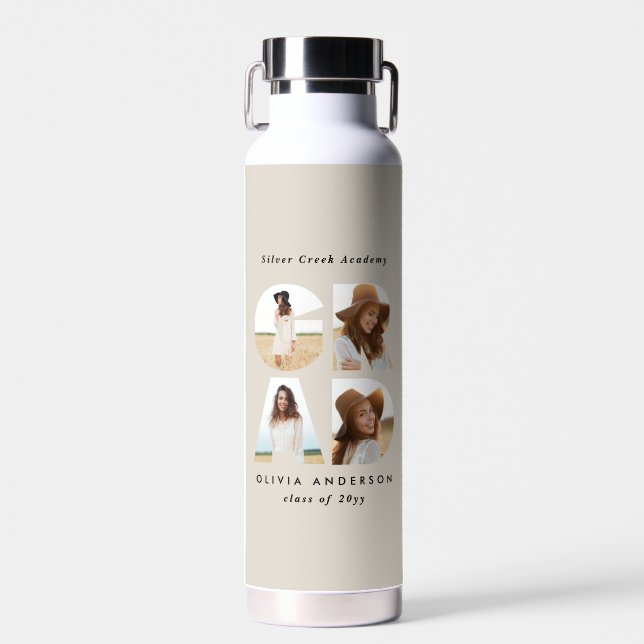 Graduation 4 photo modern personalised natural water bottle (Front)