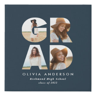 Graduation 4 photo modern personalised navy blue faux canvas print