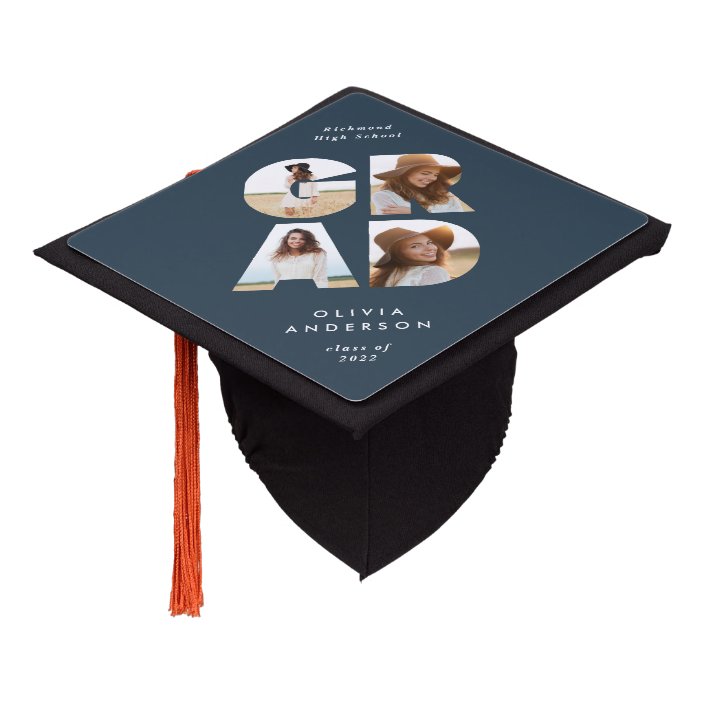 Graduation 4 photo modern personalised navy blue graduation cap topper