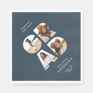 Graduation 4 photo modern personalised navy blue napkins