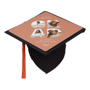 Graduation 4 photo modern personalised peach cap topper