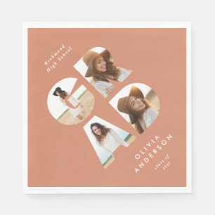 Graduation 4 photo modern personalised peach napkins