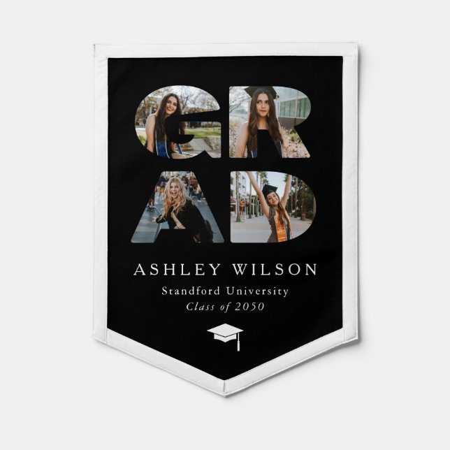 Graduation 4 Photo Modern Personalised Pennant (Front)