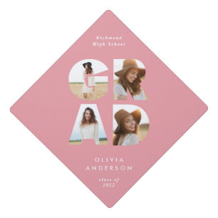 Graduation 4 photo modern personalised pink girly graduation cap topper