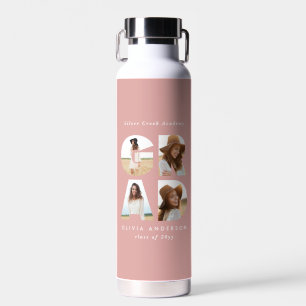 Graduation 4 photo modern personalised pink water bottle