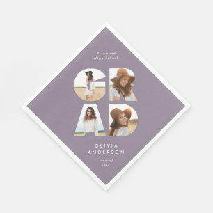 Graduation 4 photo modern personalised purple chic napkins