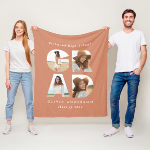 Graduation 4 photo modern personalised terracotta fleece blanket