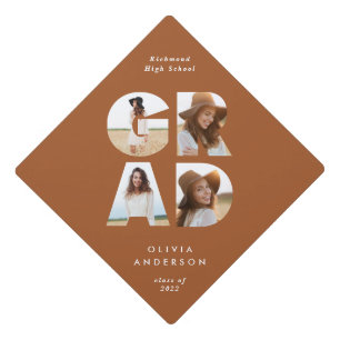 Graduation 4 photo modern personalised terracotta graduation cap topper