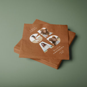 Graduation 4 photo modern personalised terracotta napkins