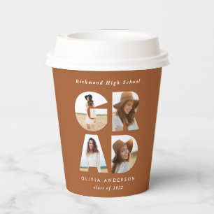 Graduation 4 photo modern personalised terracotta paper cups
