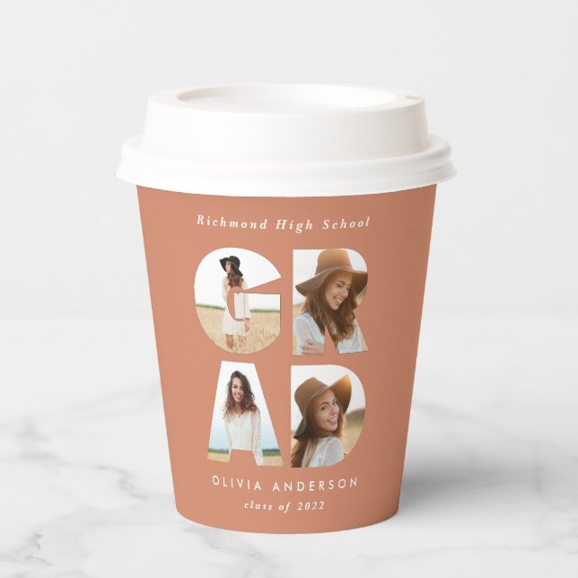 Graduation 4 photo modern personalised terracotta paper cups (Front)