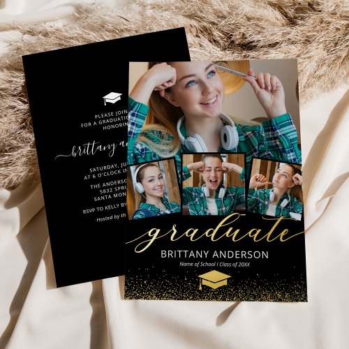 Graduation 4 Photo Real Gold Foil Invitation