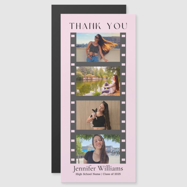  graduation 4 photos booth thank you pink magnet (Front/Back)