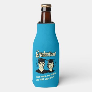 Graduation: 4 Years  2 Books Bottle Cooler by RetroSpoofs at Zazzle