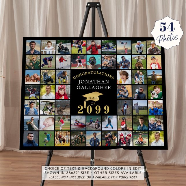 Graduation 54 Photo Collage Black Gold Cap Foam Board (Creator Uploaded)