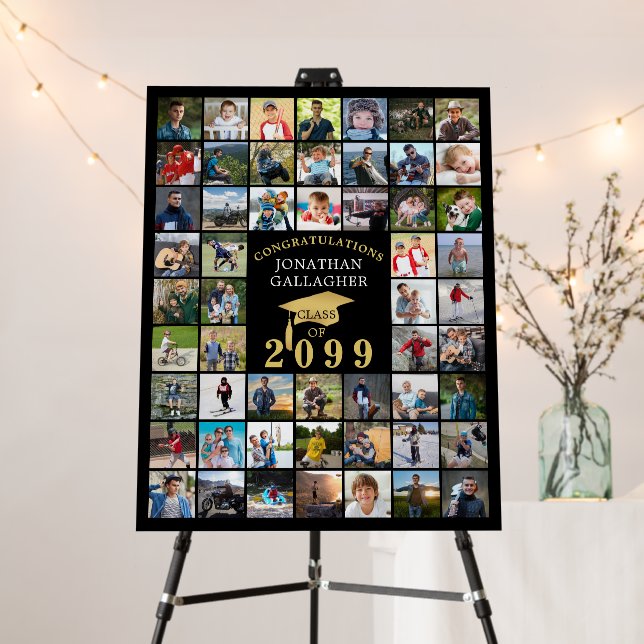 Graduation 55 Photo Collage Black Gold Cap Foam Board (In Situ (Stand))