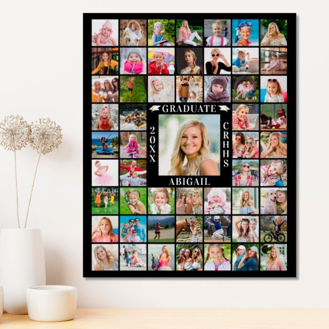 Graduation 55 Photo Collage Personalize Your Color Faux Canvas Print (Creator Uploaded)