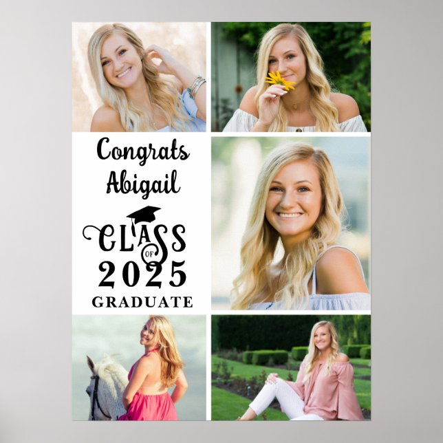 Graduation 5 Photo Collage Class Year Typography Poster (Front)