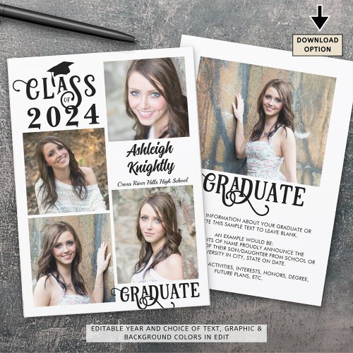 Graduation 5 Photo Modern Stylish Typography Announcement