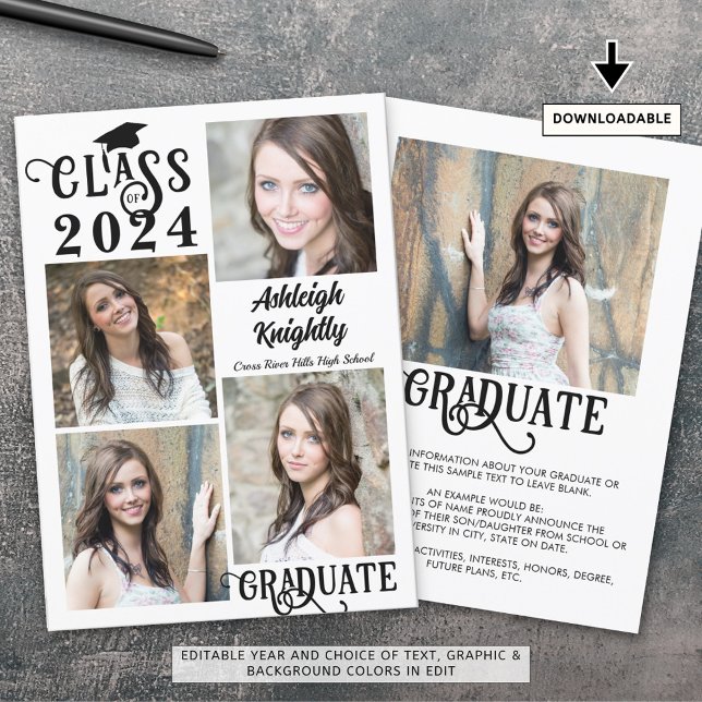 Graduation 5 Photo Modern Stylish Typography Announcement (Creator Uploaded)