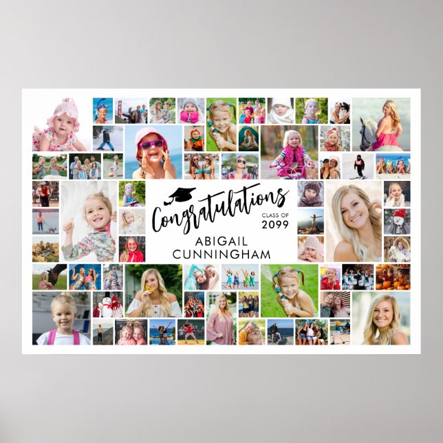 Graduation 64 Photo Collage Congratulations Name Poster (Front)
