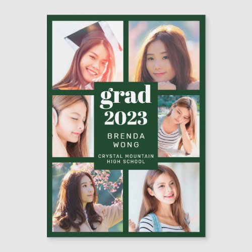 Graduation 6 Photo Collage White Script Green