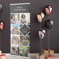 Graduation 7 Photo Collage Black and Gold Retractable Banner