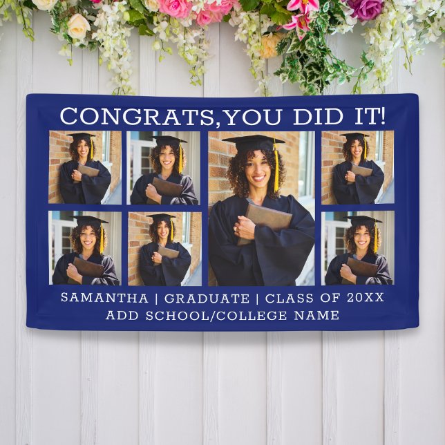 Graduation 7 Photo Collage Congrats Grad 2026 Blue Banner (Creator Uploaded)