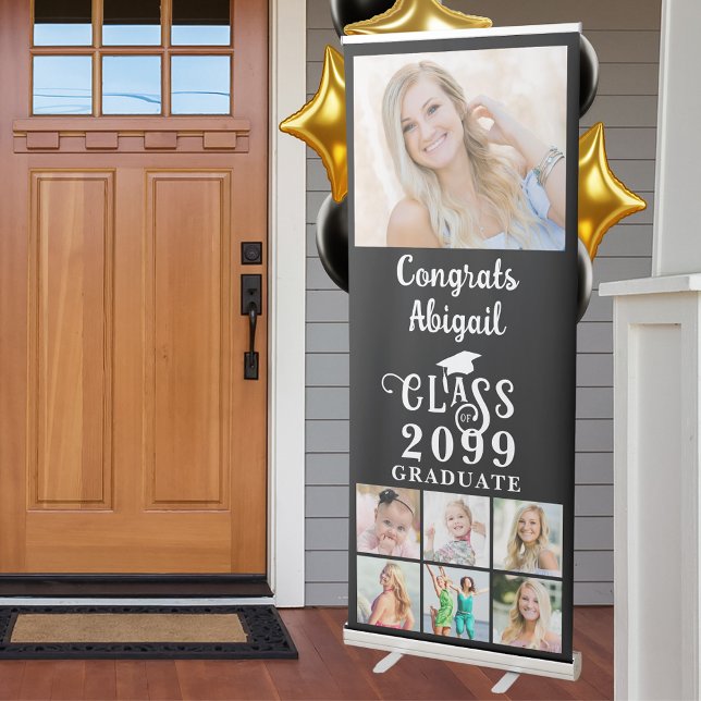 Graduation 7 Photo Collage Fancy Class Year Retractable Banner (Creator Uploaded)