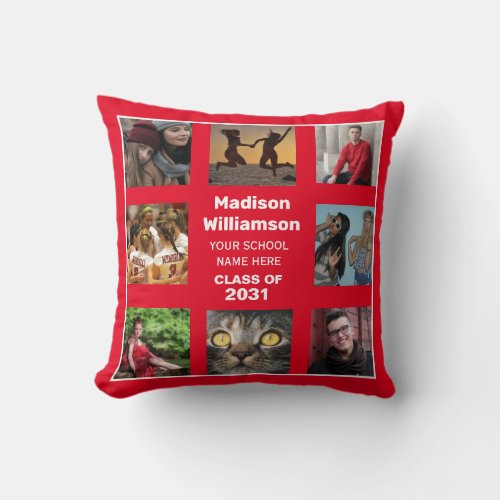 Graduation 8 Photo Collage Class Of Year Throw Pillow