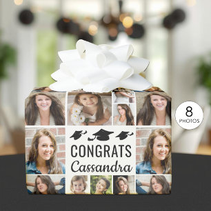 Graduation 8 Photo Collage Congrats Name Wrapping Paper