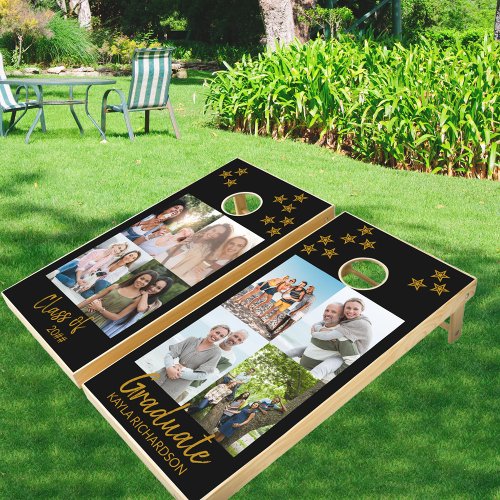 Graduation 8 Photo Collage Gold Graduate Cornhole Set