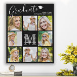 Graduation 8 Photo Collage Personalized Black  Faux Canvas Print<br><div class="desc">Celebrate your graduate and give a special personalized gift with this custom photo collage graduation plaque. This unique photo collage graduate plaque features a monogram initial, name in script, graduation year and school name. Customize with 8 of your favorite senior portrait or college photos, and personalize with graduating year, name,...</div>