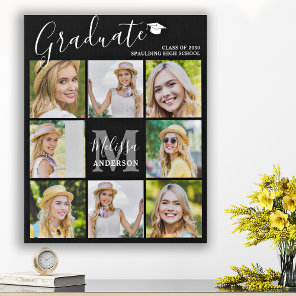 Graduation 8 Photo Collage Personalized Black  Faux Canvas Print