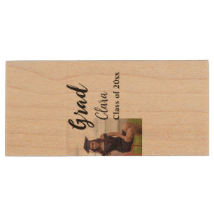 Graduation add name class of 20xx congrats add pho wood flash drive
