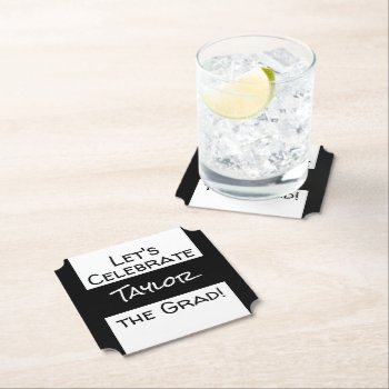 Graduation Add Name | Let's Celebrate The Grad Paper Coaster by BiskerVille at Zazzle
