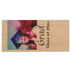 Graduation add name photo class year custom wood flash drive