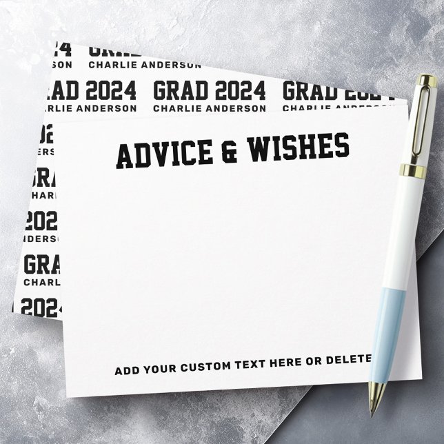 Graduation advice and wishes grad year black white note card (Graduation advice and wishes grad year black white note card)