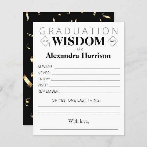 Graduation Advice Keepsake Card  Black Gold