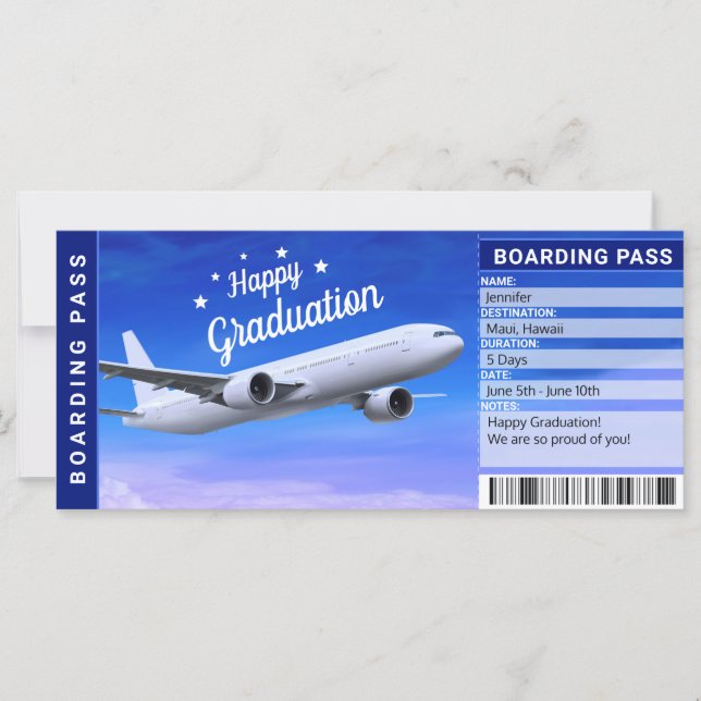 Graduation Airline Boarding Pass Gift Ticket (Front)