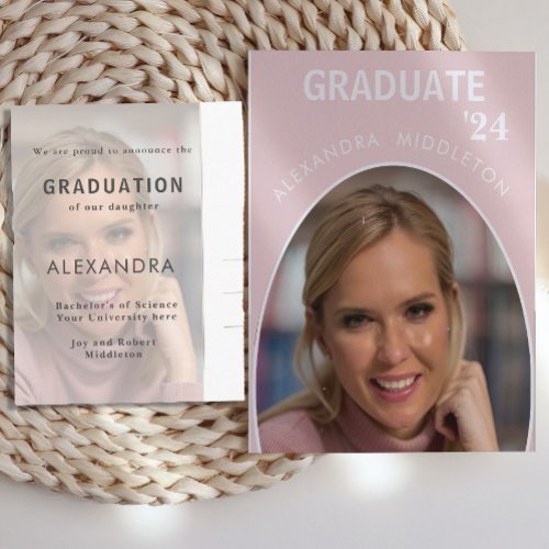 Graduation Annoucement Pink Modern Grad Photo  Postcard