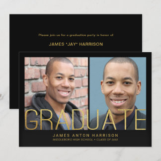 Graduation Announcement - 2 Photos with Gold Text