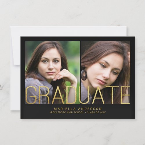 Graduation Announcement _ 2 Photos with Gold Text